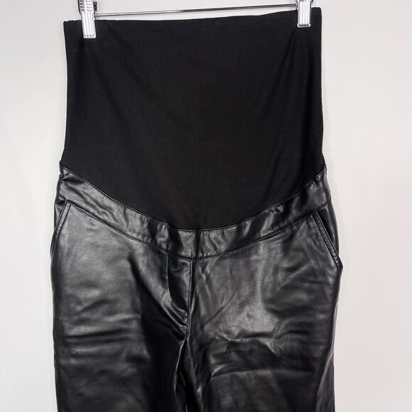 H&M Mama Small S Black Faux Leather Over The Belly Pants Ankle Length Maternity - Picture 3 of 12